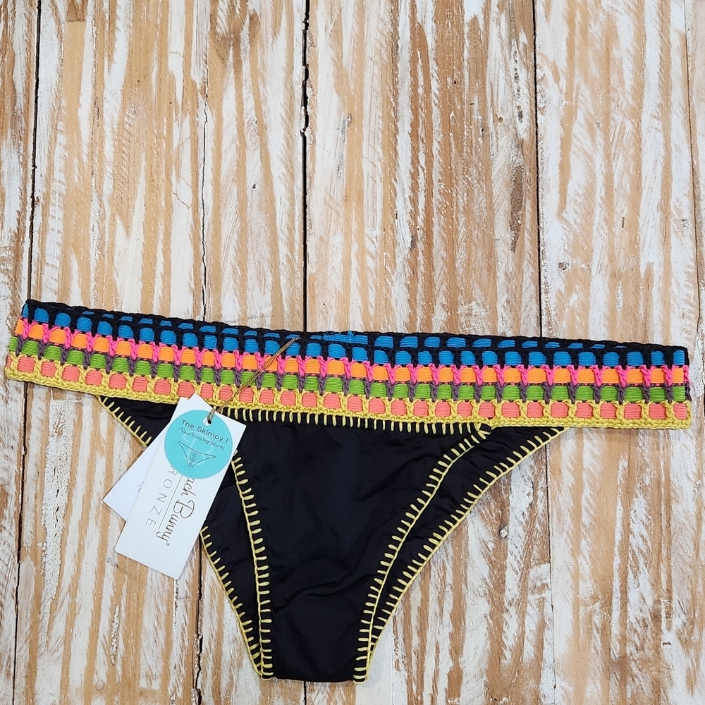 NWT Beach‎ Bunny Bronze Crochet Festival Multicolor Skimpy Bikini Bottoms L